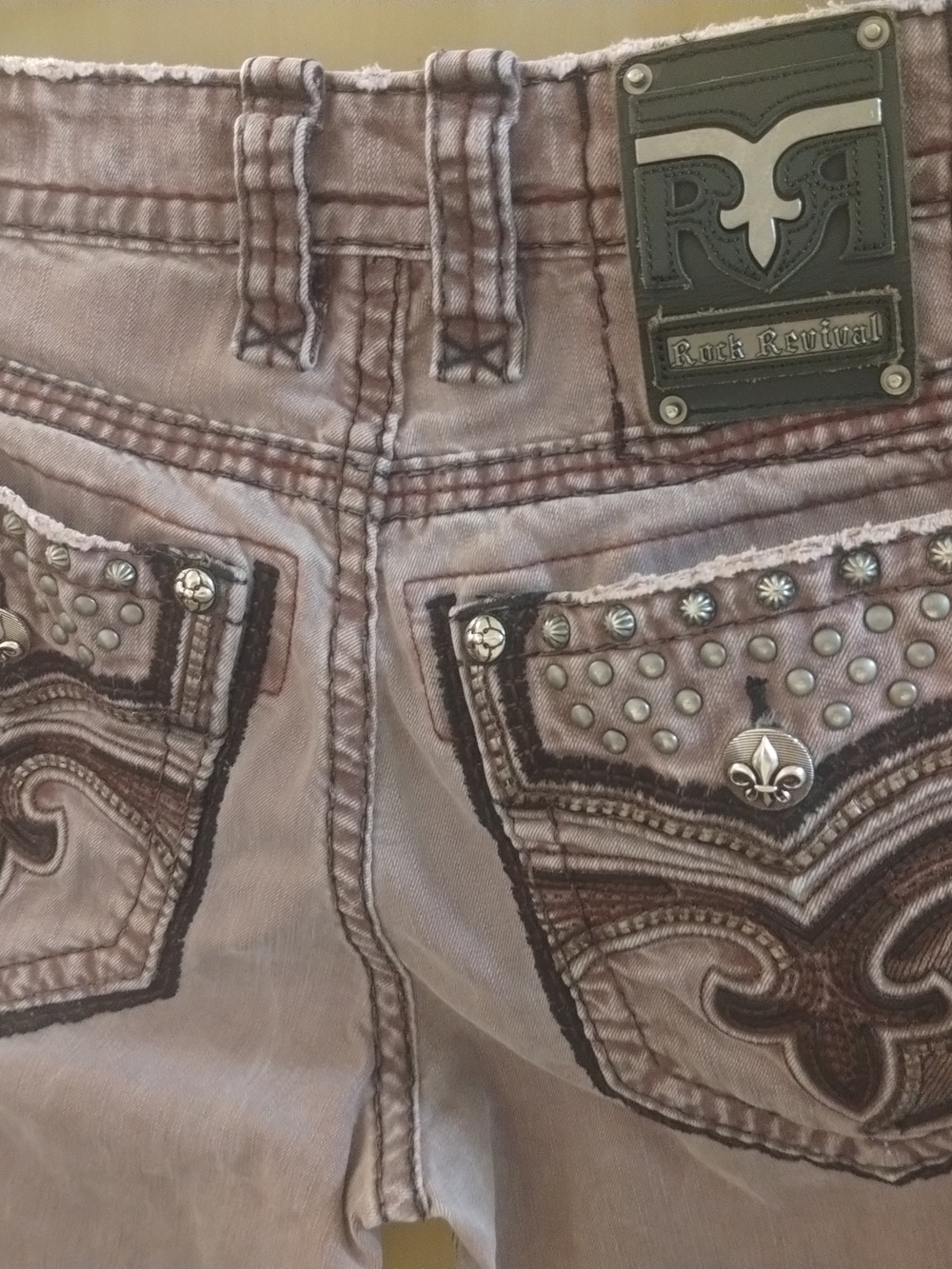 Rock Revival Men's Skinny Jeans in Faded Burgundy with Burgundy Accent Stitching